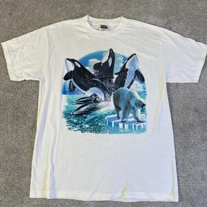 Vintage SeaWorld Killer Whale Dolphin Polar Bear T-Shirt L Tultex